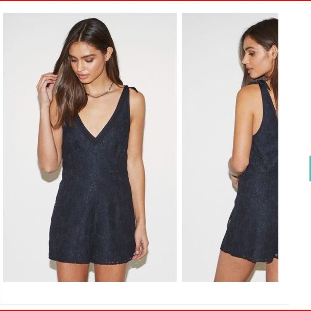 Black Lace Romper Kendall & Kylie Womens Small Lined V-Neck Sleeveless NICE FIT